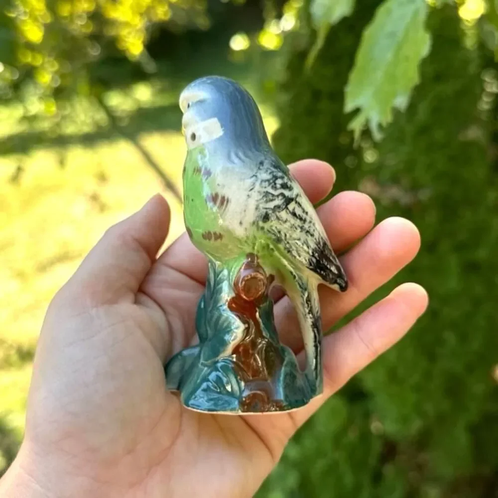 Vintage Porcelain Salt and Pepper Shakers Budgerigar Parakeets Birds